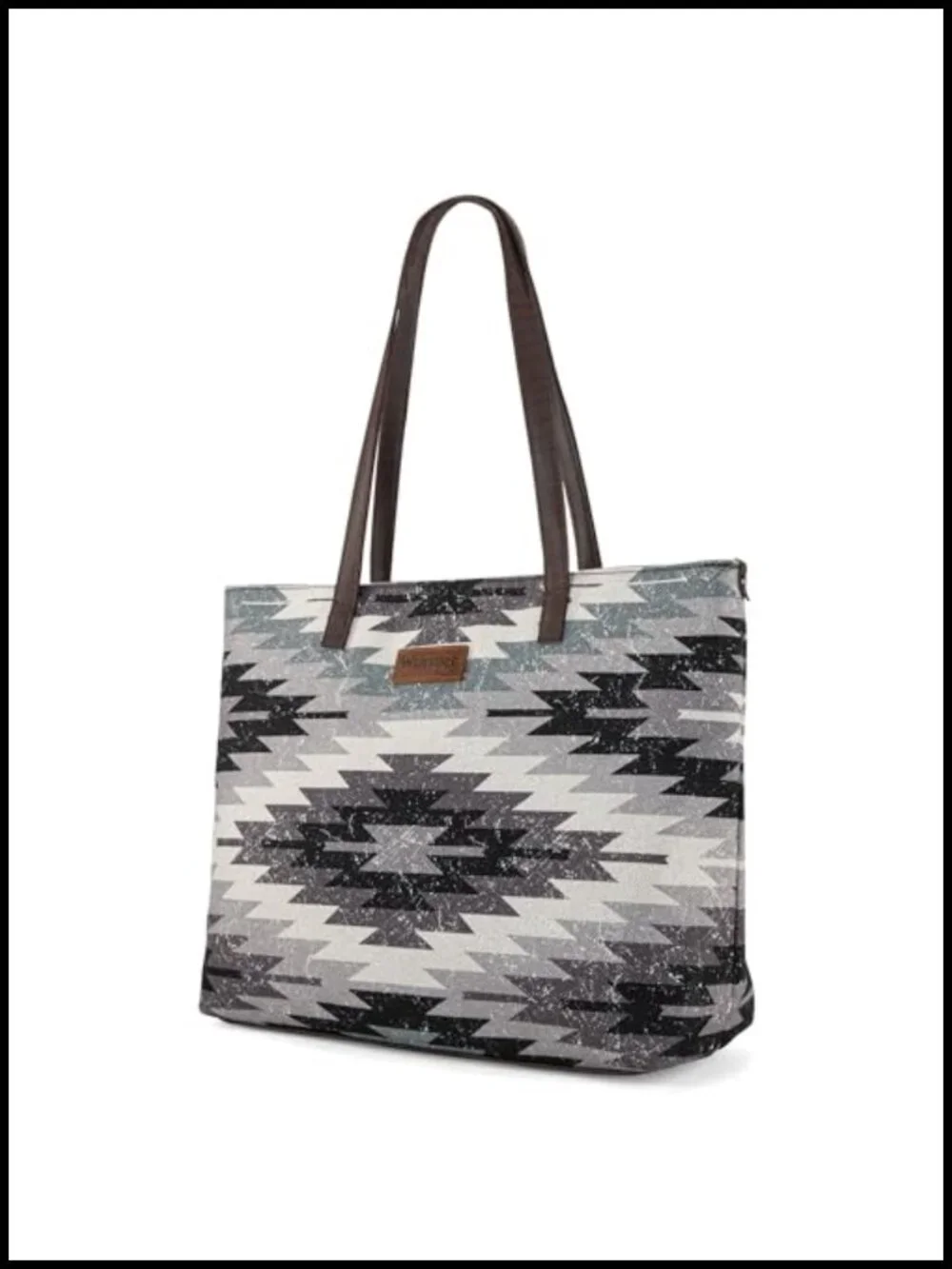 Canvas Tote Bag with Leather Handles, Aztec Print, Large Capacity for Work &